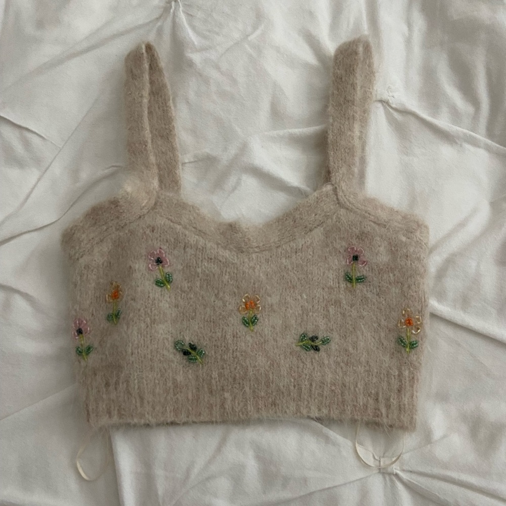Zara Embroidered Beaded Crop Top